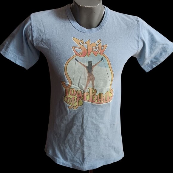 Vintage T-Shirt Small Single Stitch Springfoot 1970s "Ski Your Buns Off" Roach - Picture 2 of 7